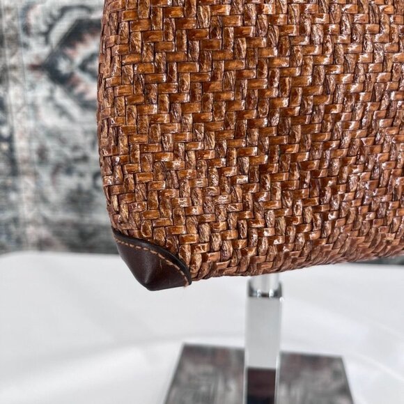 Fossil Brown Leather Woven Shoulder Bag Purse Boho Key Charm 90's Y2K Vintage - Picture 8 of 16